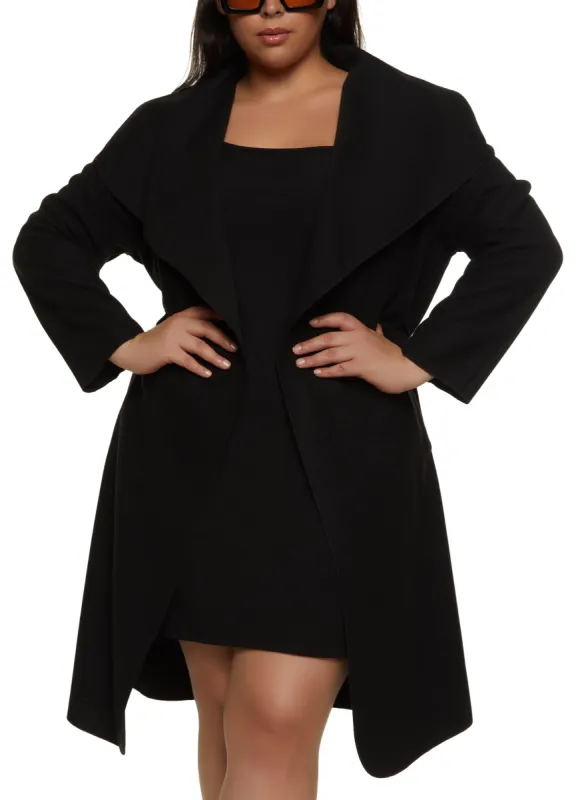Plus Size Solid Belted Wrap Coat sold by Rainbow
