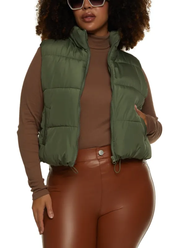 Plus Size Solid Nylon Puffer Vest sold by Rainbow