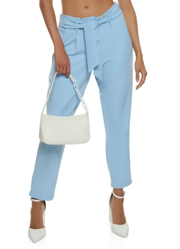 Crepe Knit Tie Front Waist Ankle Pants made by Rainbow