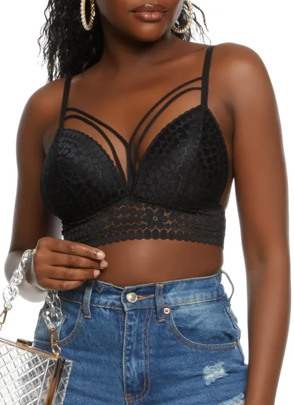 Caged Front Floral Lace Bralette sold by Rainbow