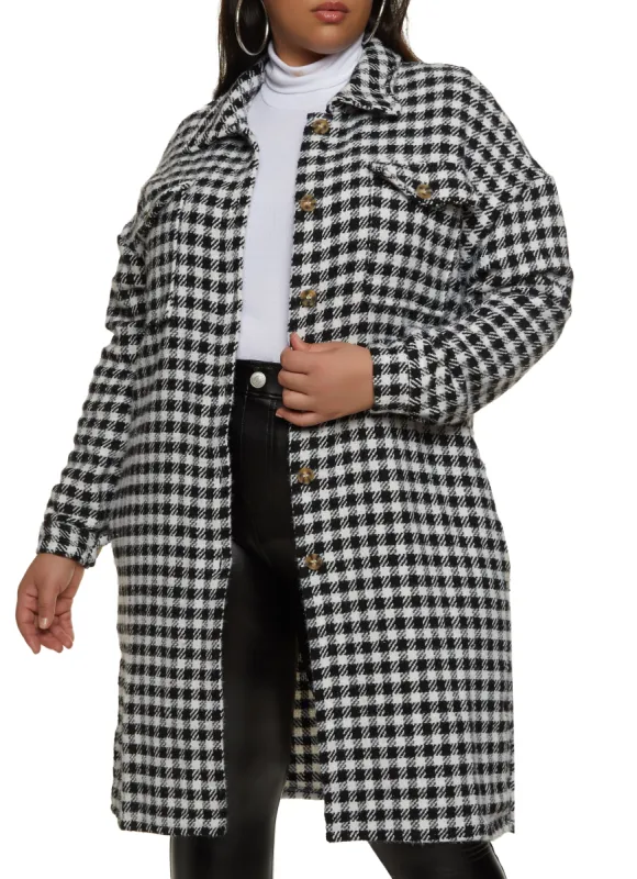 Plus Size Brushed Knit Plaid Print Longline Shacket sold by Rainbow