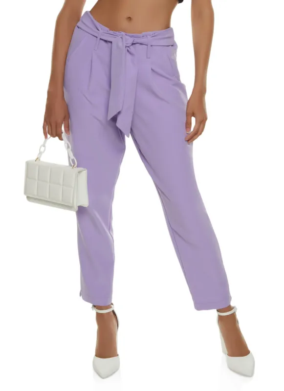 Crepe Knit Tie Front Waist Ankle Pants made by Rainbow