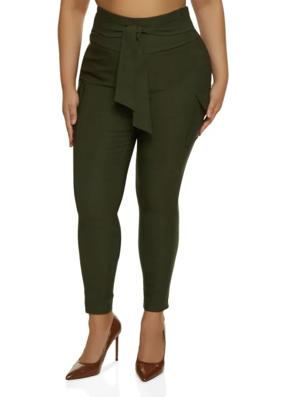 Plus Size Tie Waist Cargo Pocket Dress Pants sold by Rainbow