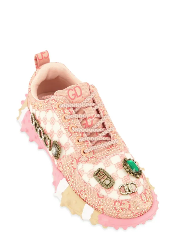 Rhinestone Color Block Lace Up Sneakers sold by Rainbow
