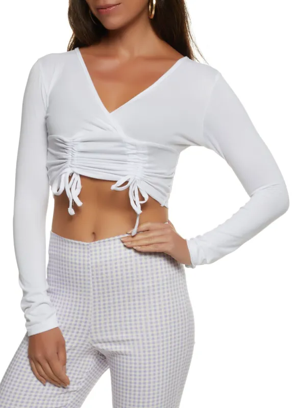 Faux Wrap Ruched Detail Crop Top sold by Rainbow