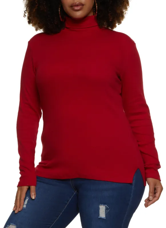 Plus Size Basic Turtleneck Long Sleeve Top sold by Rainbow