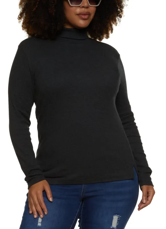 Plus Size Basic Turtleneck Long Sleeve Top sold by Rainbow