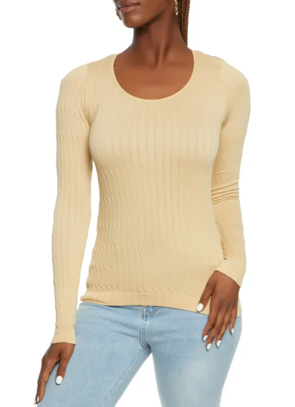 Seamless Cable Knit Scoop Neck Top sold by Rainbow