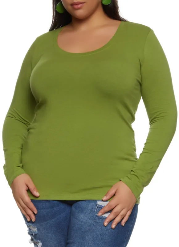 Plus Size Basic Long Sleeve Scoop Neck Top sold by Rainbow