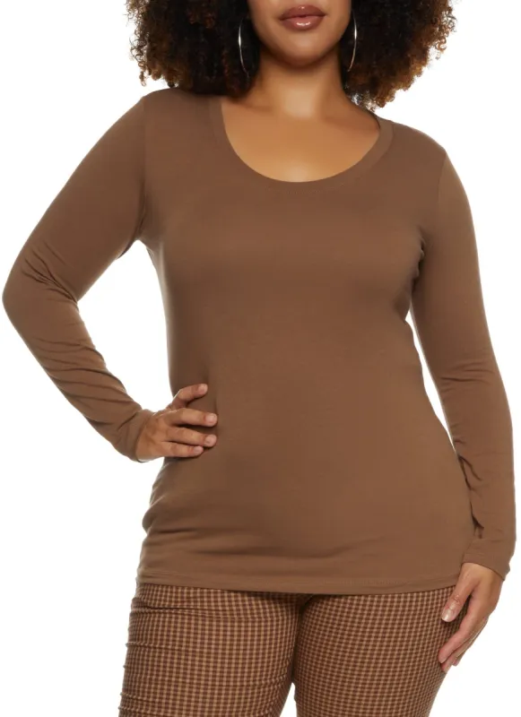 Plus Size Basic Long Sleeve Scoop Neck Top sold by Rainbow