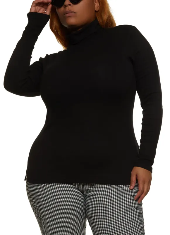 Plus Size Basic Turtleneck Long Sleeve Top sold by Rainbow