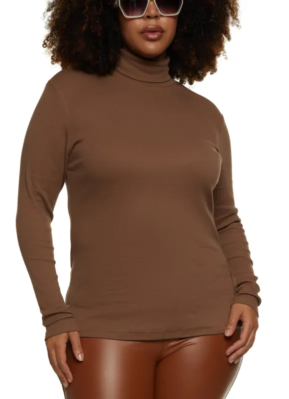 Plus Size Basic Turtleneck Long Sleeve Top sold by Rainbow