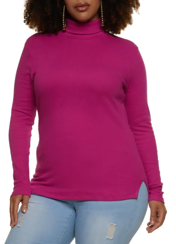 Plus Size Basic Turtleneck Long Sleeve Top sold by Rainbow