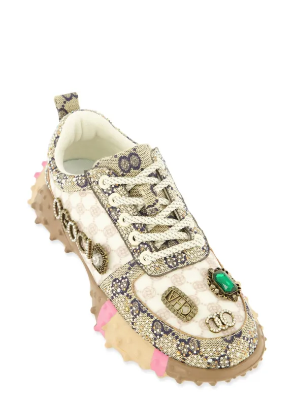 Rhinestone Color Block Lace Up Sneakers sold by Rainbow