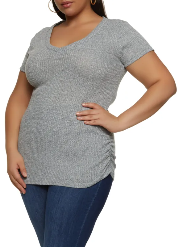 Plus Size Waffle Knit Ruched Side Tee sold by Rainbow
