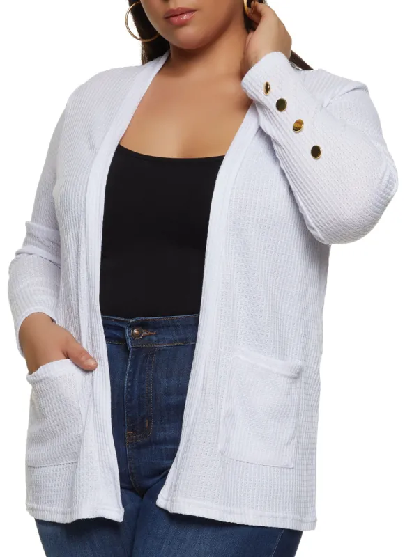 Plus Size Waffle Knit Open Front Cardigan sold by Rainbow
