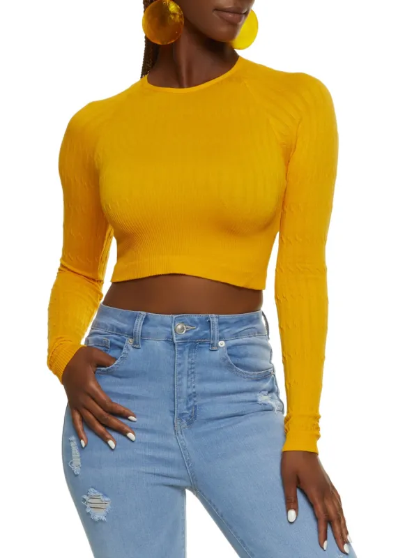 Seamless Cable Knit Long Sleeve Crop Top sold by Rainbow