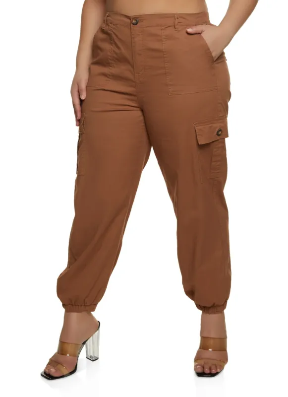 Plus Size Button Detail Cargo Joggers sold by Rainbow
