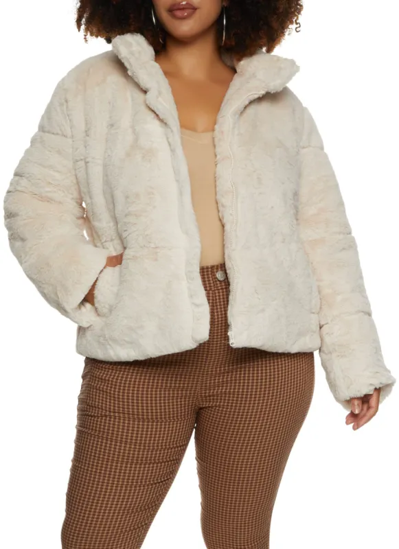 Plus Size Faux Fur Puffer Jacket sold by Rainbow