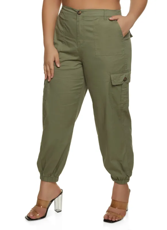 Plus Size Button Detail Cargo Joggers sold by Rainbow