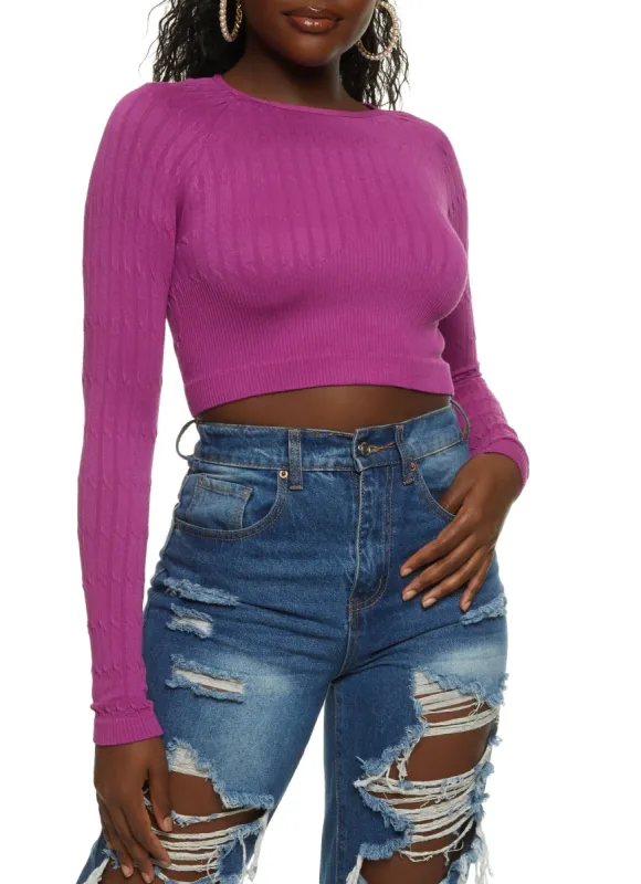 Seamless Cable Knit Long Sleeve Crop Top sold by Rainbow
