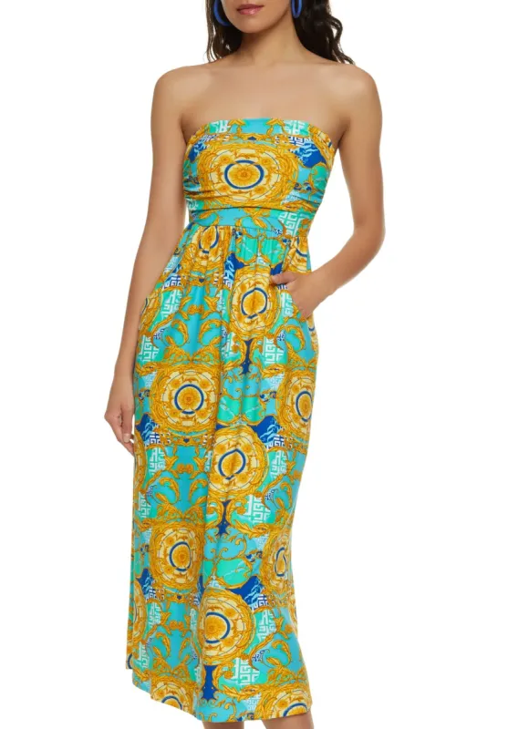 Status Print Ruched Maxi Tube Dress sold by Rainbow