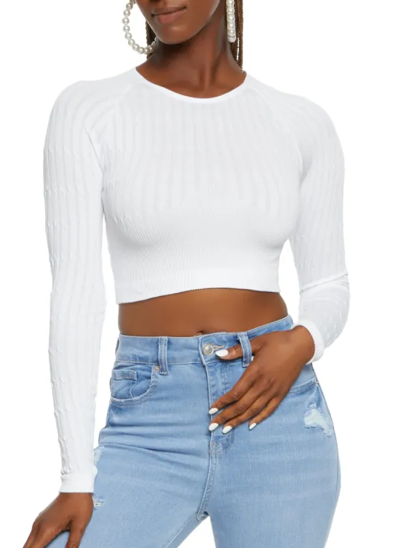 Seamless Cable Knit Long Sleeve Crop Top sold by Rainbow