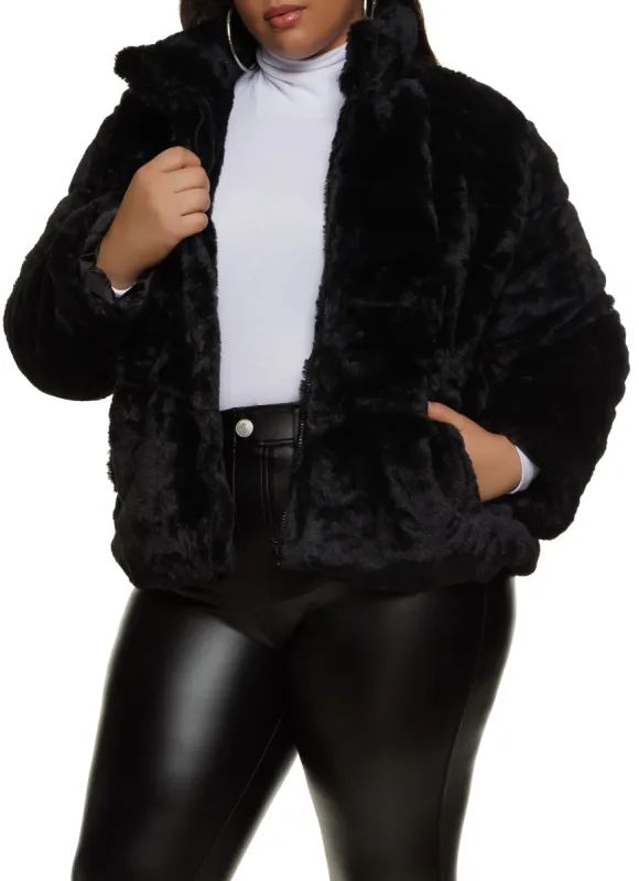 Plus Size Faux Fur Puffer Jacket sold by Rainbow