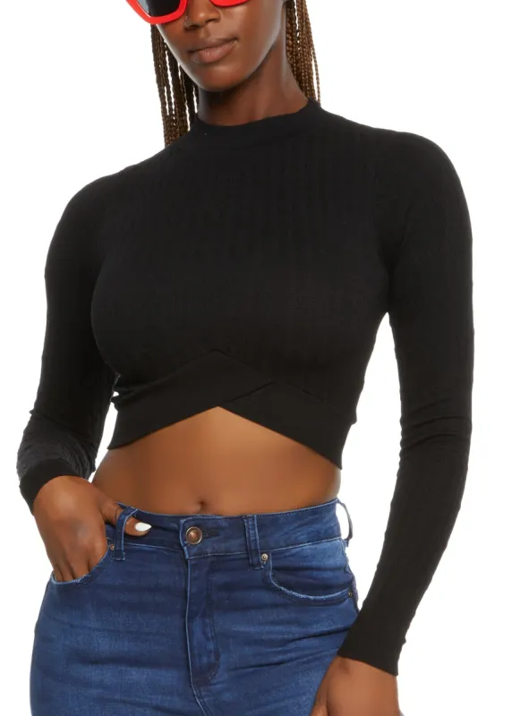 Seamless Cable Knit Tulip Hem Crop Top sold by Rainbow