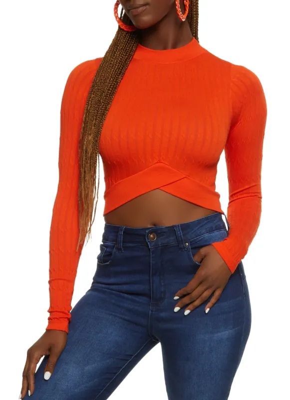 Seamless Cable Knit Tulip Hem Crop Top sold by Rainbow