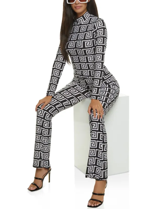 Greek Key Mock Neck Top and Pants Set sold by Rainbow