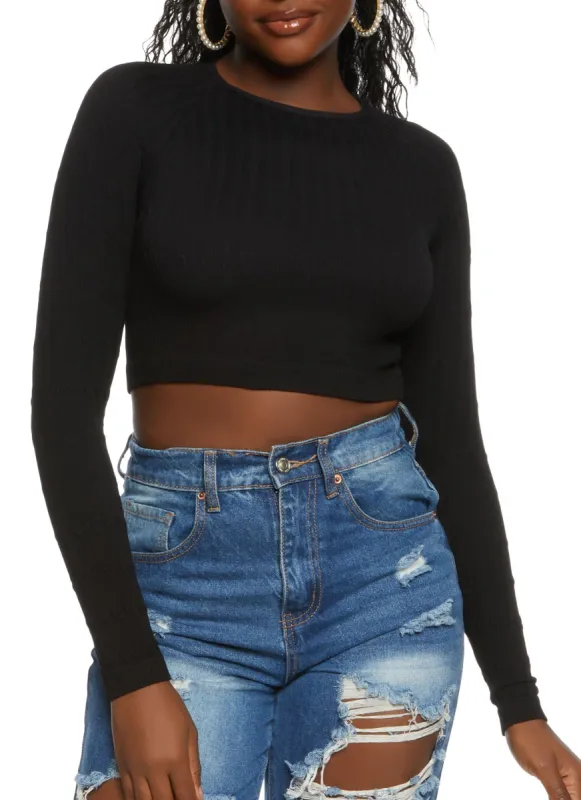 Seamless Cable Knit Long Sleeve Crop Top sold by Rainbow