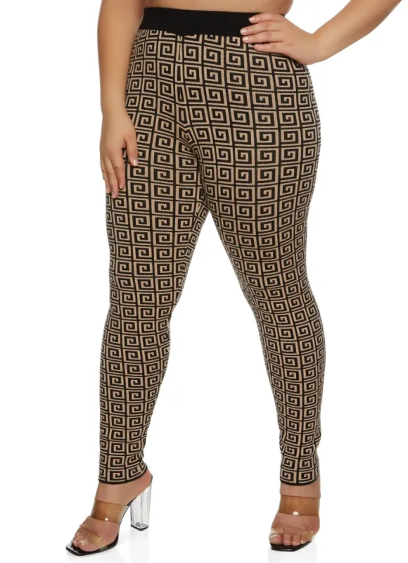 Plus Size Geometric Print High Waist Leggings sold by Rainbow