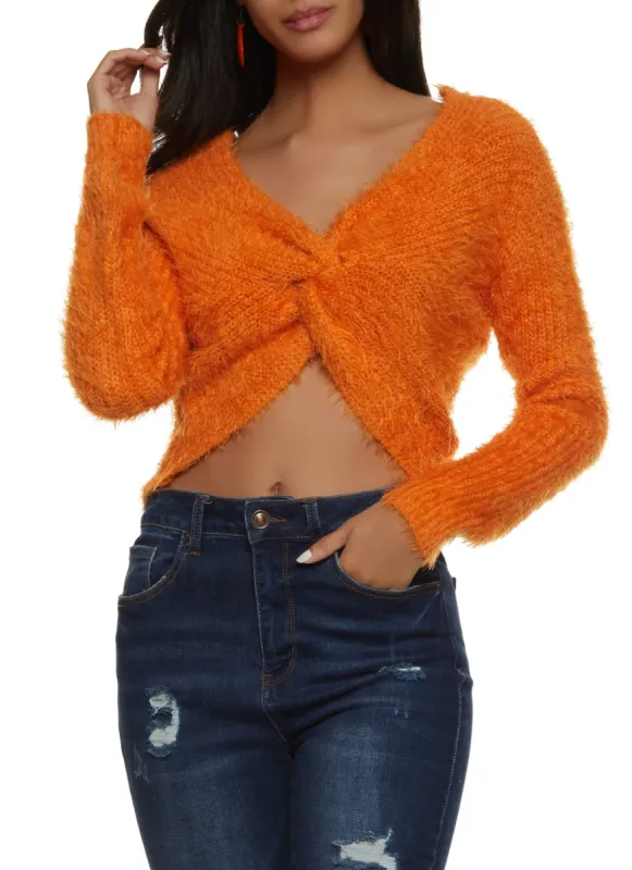 Eyelash Knit Twist Front Pullover Sweater sold by Rainbow