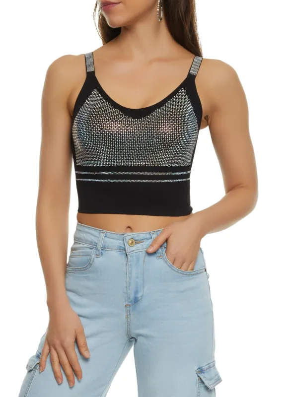 Rhinestone Studded Cropped Cropped Cami sold by Rainbow