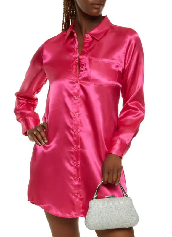 Satin Mini Shirt Dress sold by Rainbow