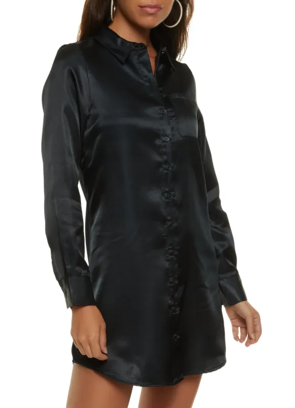 Satin Mini Shirt Dress sold by Rainbow
