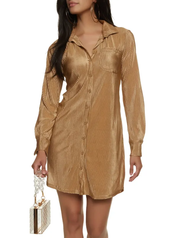 Plisse Mini Shirt Dress sold by Rainbow