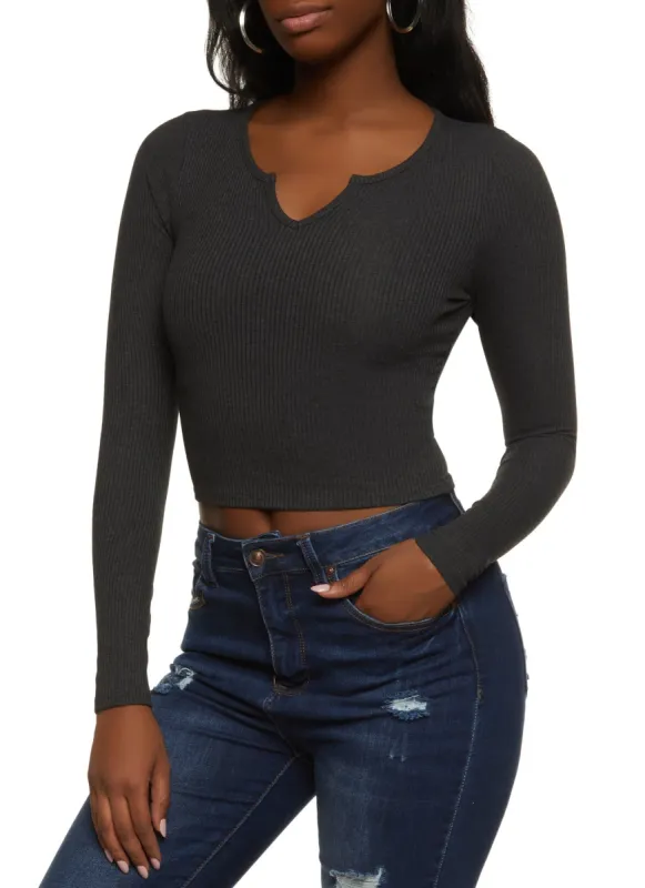 Ribbed Notch Neck Cropped Tee sold by Rainbow