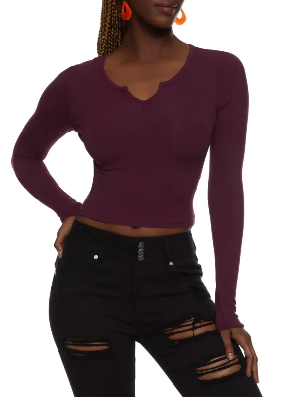 Ribbed Notch Neck Cropped Tee sold by Rainbow