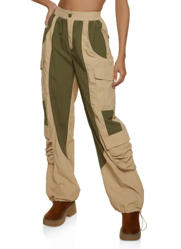 Nylon Color Block Cargo Joggers sold by Rainbow