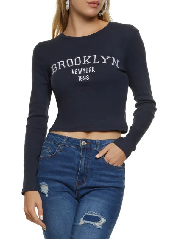 Brooklyn Embroidered Long Sleeve Crop Top sold by Rainbow