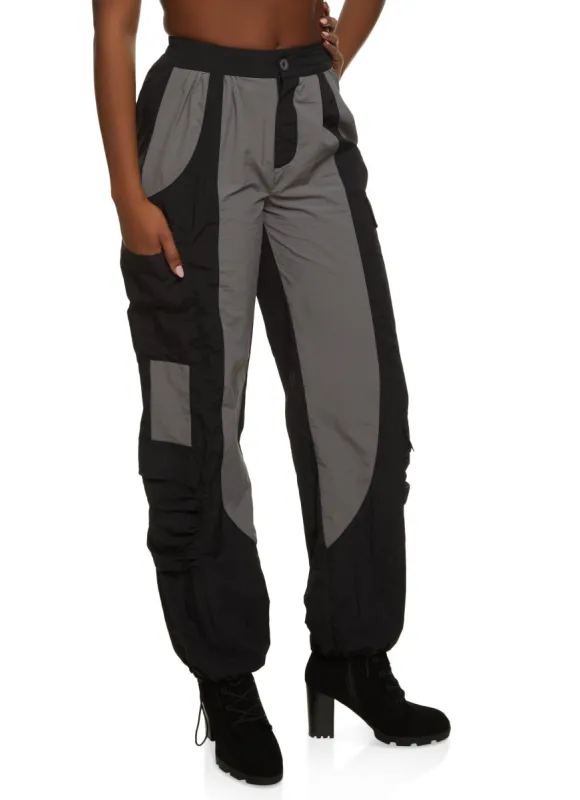 Nylon Color Block Cargo Joggers sold by Rainbow