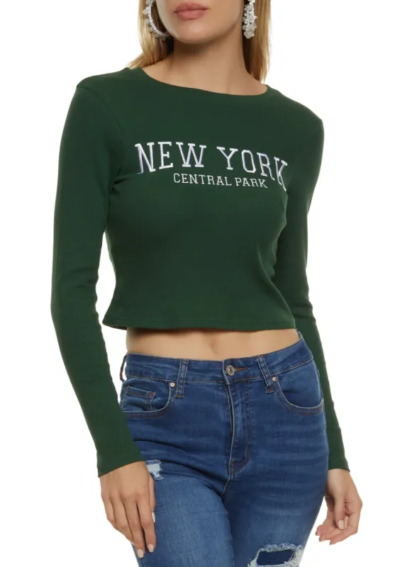 Ribbed New York Embroidered Crop Top sold by Rainbow