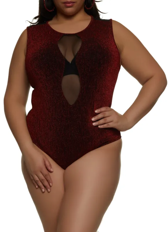 Plus Size Lurex Mesh Detail Bodysuit sold by Rainbow