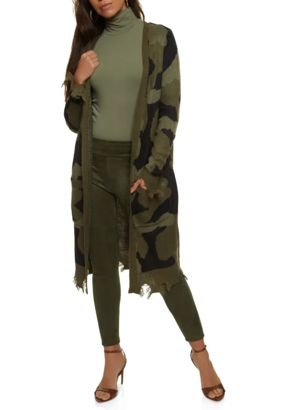 Camo Print Distressed Hem Duster sold by Rainbow