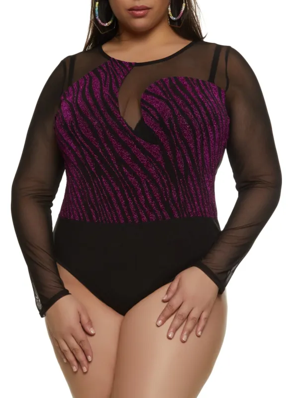 Plus Size Lurex Zebra Print Bodysuit sold by Rainbow