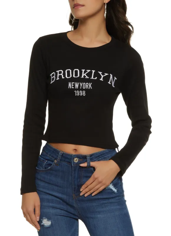 Brooklyn Embroidered Long Sleeve Crop Top sold by Rainbow