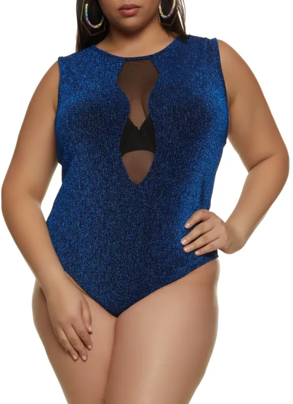 Plus Size Lurex Mesh Detail Bodysuit sold by Rainbow