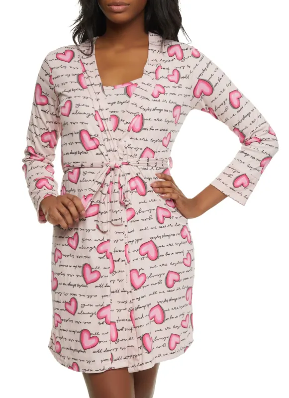 Ribbed Love Candy Print Cami Nightgown and Robe sold by Rainbow